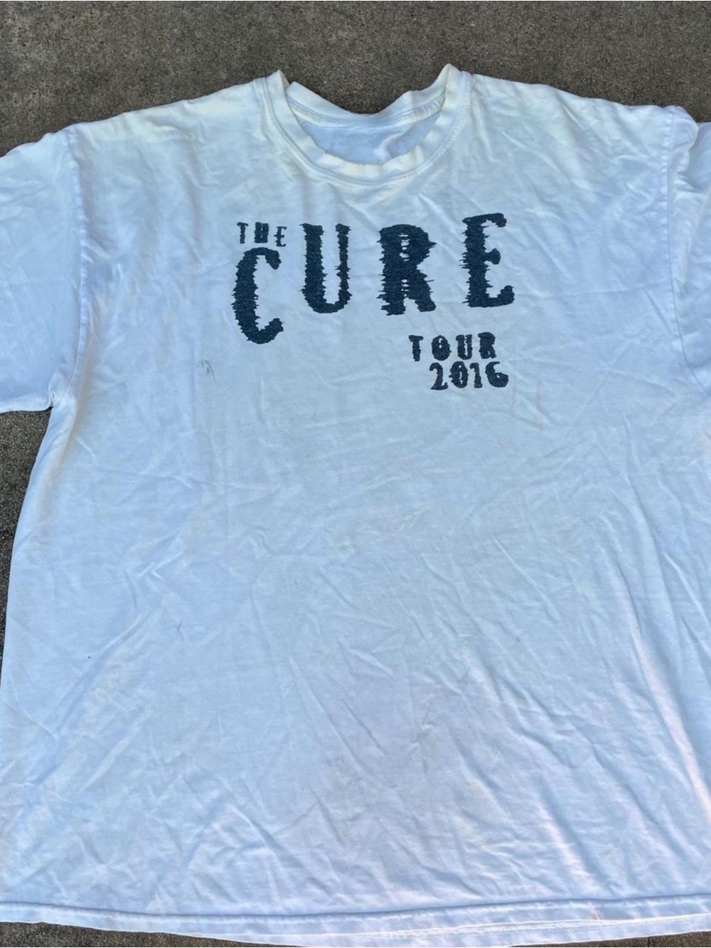 Gildan White T-Shirt with Navy 'The Cure Tour 2016' Graphic